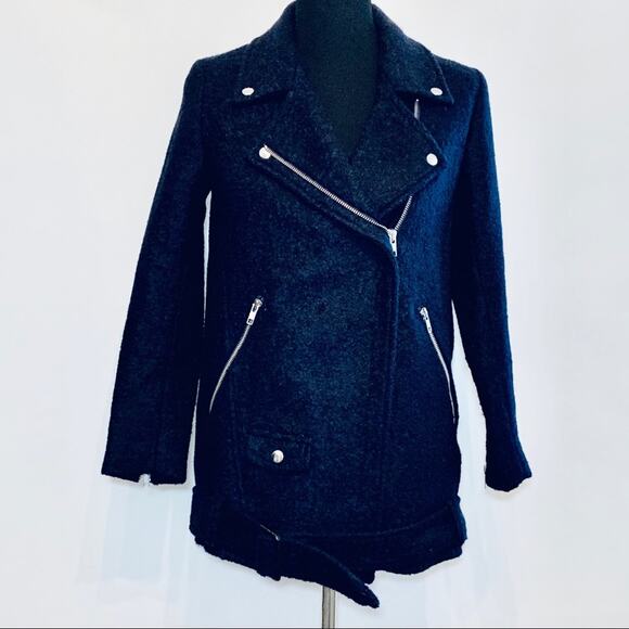 The Kooples navy blue wool blend moto biker coat size 34 or Extra Small XS - Picture 2 of 16